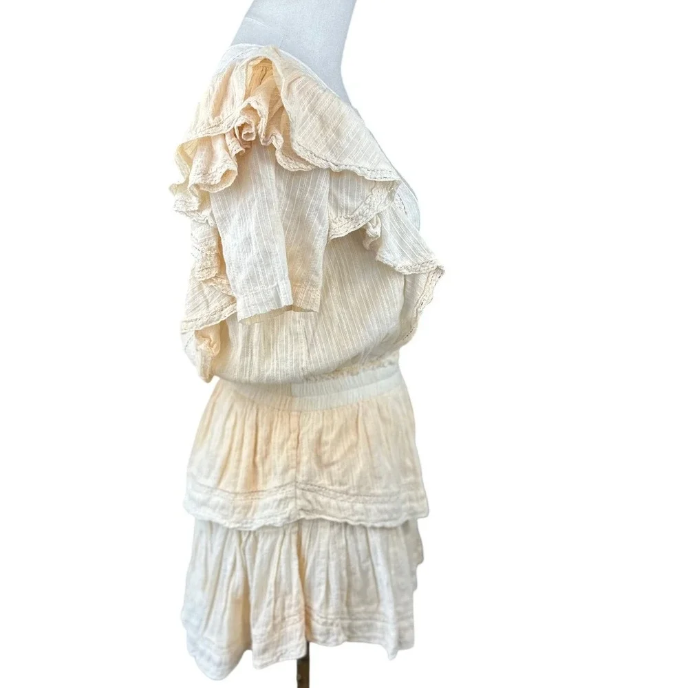 LoveShackFancy SZ SM Natasha Lace Ruffle‎ Mini Dress Cream Ivory Smocked Waist - Picture 7 of 15